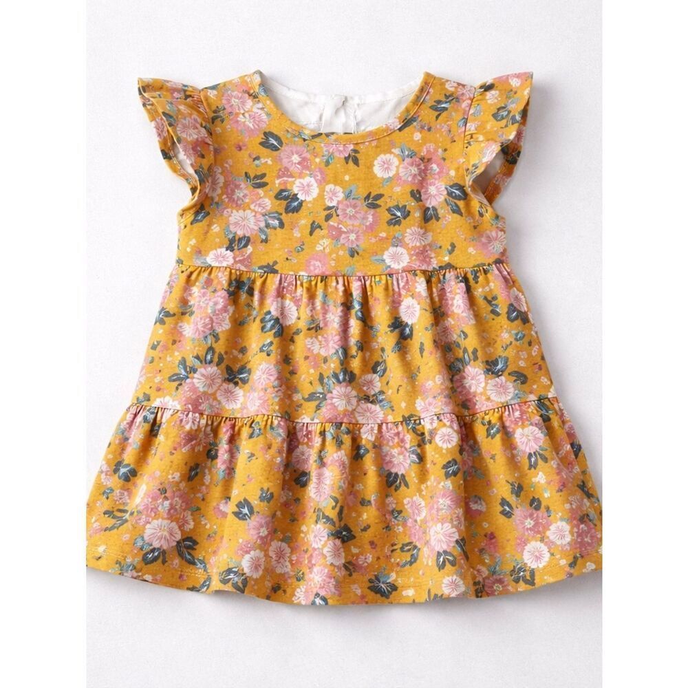 Isaac Mizrahi mustard floral tiered floral knit dress size 24 month NWT